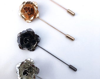 Rose Gold Flower Lapel Pins Gift for Men