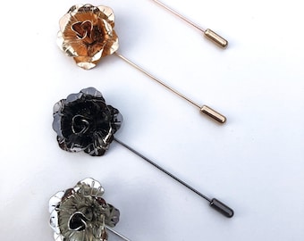 Rose Gold Flower Lapel Pins Gift for Men