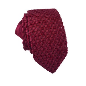 Burgundy Knit Tie, Men&#39;s Necktie, Knitted Neckties, Casual Necktie, Maroon Necktie, Groomsmen Necktie, Wedding Necktie, Knitted Ties C