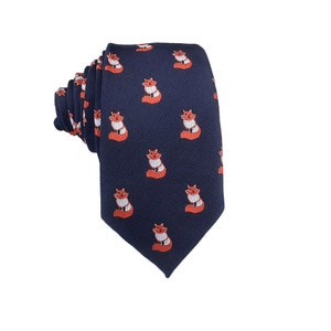 Navy Blue Fox Skinny Tie Mans Novelty Necktie Animal Print Standard Ties Birthday Gift