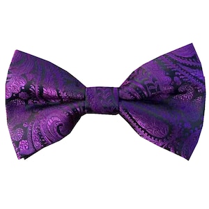 Black with Purple Paisley Bow tie with matching pocket square, Men&#39;s Bowtie, Mens Bowties, Wedding Bow ties, Grooms , Groomsmen