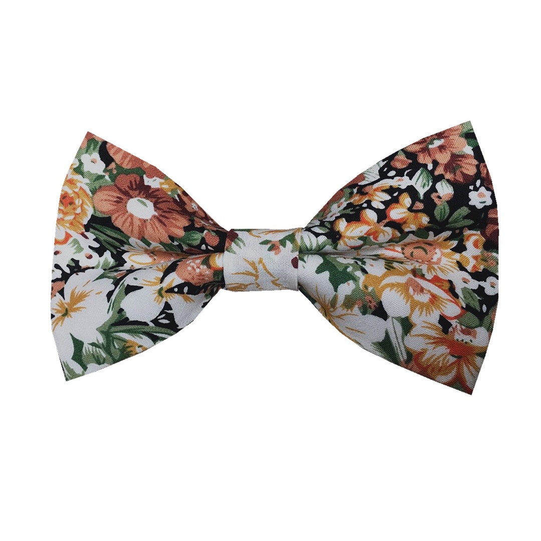 Orange With White Green Floral Pre-tied Bow Tie Floral Tie - Etsy