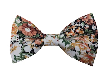 Orange with white Green Floral Pre-tied Bow tie| floral tie | Peach flower bowtie| wedding rose bowties |groomsmen |mens floral wedding