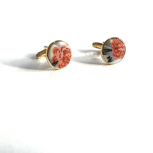 Orange floral  cufflinks custom cufflink Silver cufflinks Gold cufflinks Wedding cuff links Accessories