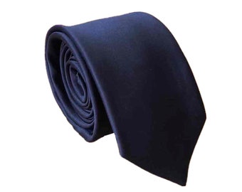 Dark Navy Skinny Tie | Solid Navy Blue Necktie in Skinny Width | Slim Cut Wedding Tie in Navy