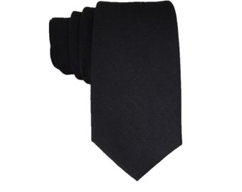 Classic Black Cotton Tie Skinny Tie | Groom Wedding Tie | Narrow Slim Neckties | Gift for Him