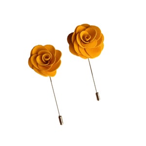 Mustard Yellow Velvet Rose Flower Lapel Pin Men Wedding Accessories Brooches Pin,Groomsmen Boutonniere Fashion Wedding Tuxedo Suit Pin