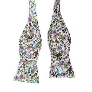 Mens Self-tied Bowtie light Purple  Floral Sunflower Wedding Tie. cotton Bow tie Adjustable Necktie. Groomsmen Gift Neck Tie