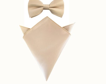 Champagne Cream Satin Pre tied Bow tie Man's Beige Bowtie Wedding Bowtie