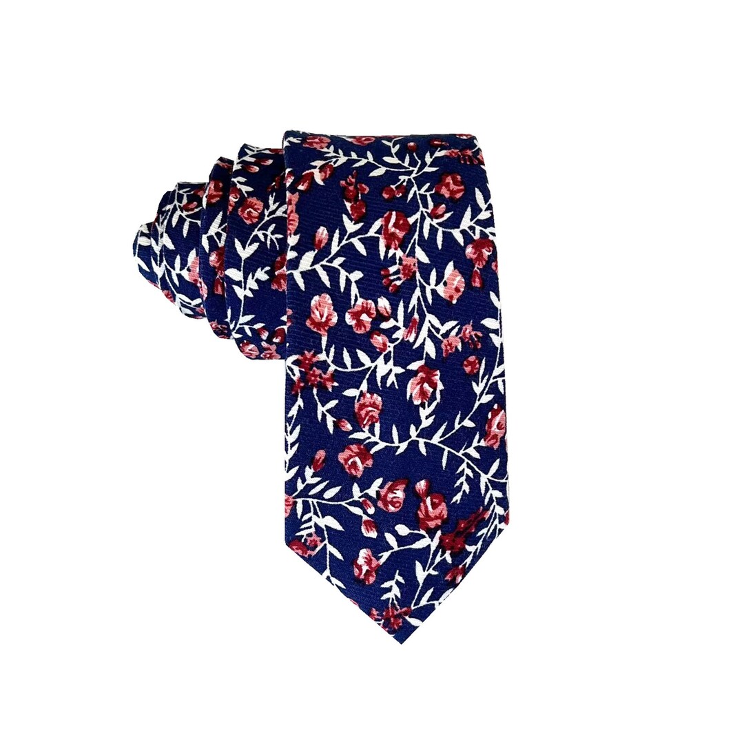 navy and burgundy floral tie