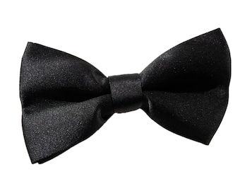 Black Satin Pre-tied Bow tie Man's Black Pre tied Bowtie Wedding Bowtie