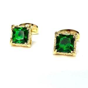 Emerald Green Gemstone Cuflinks Gold Cuff links Wedding Cuff links Birthday Gift Father's Day Gift image 2