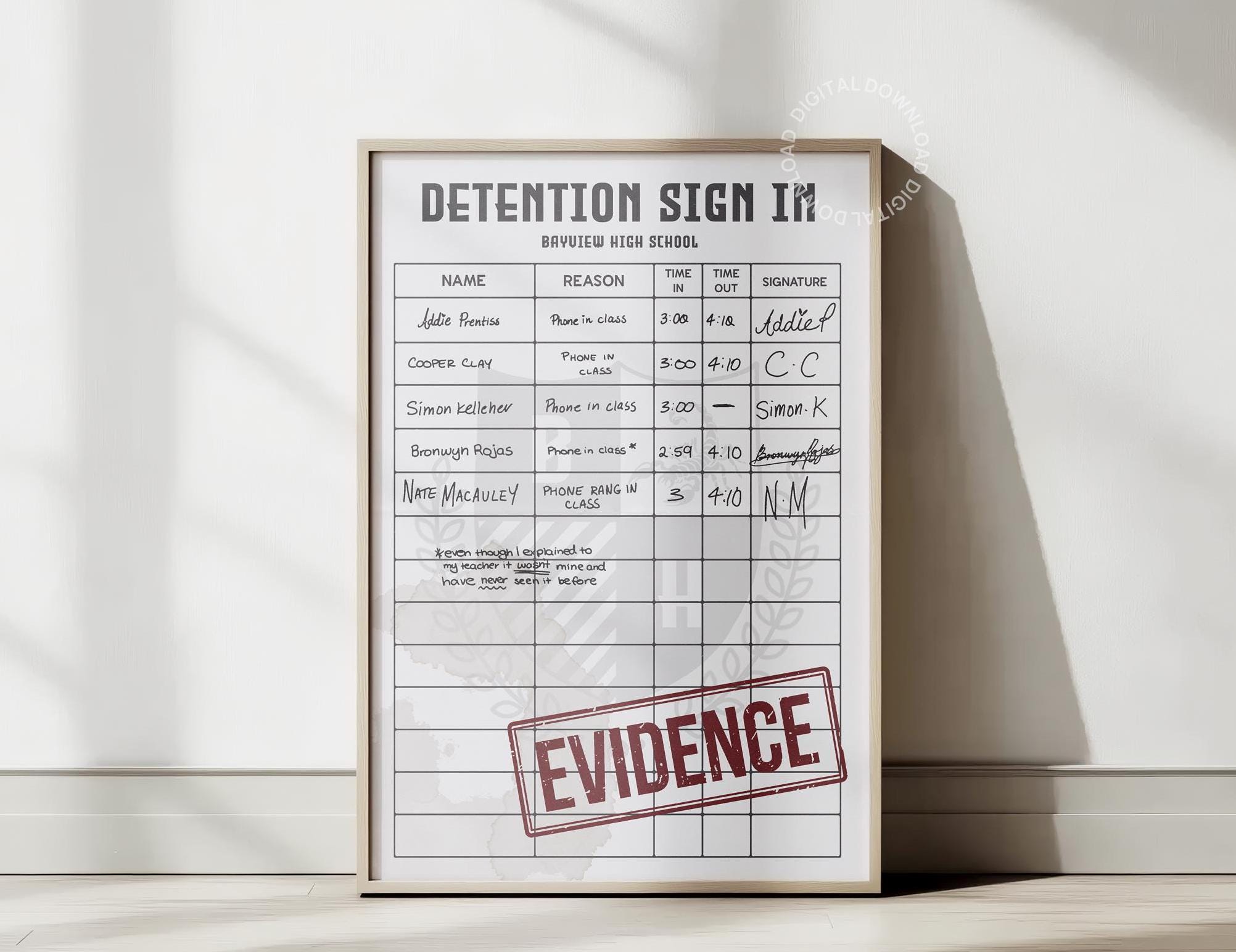 One of Us is Lying: Detention Sign in Digital Poster - Etsy