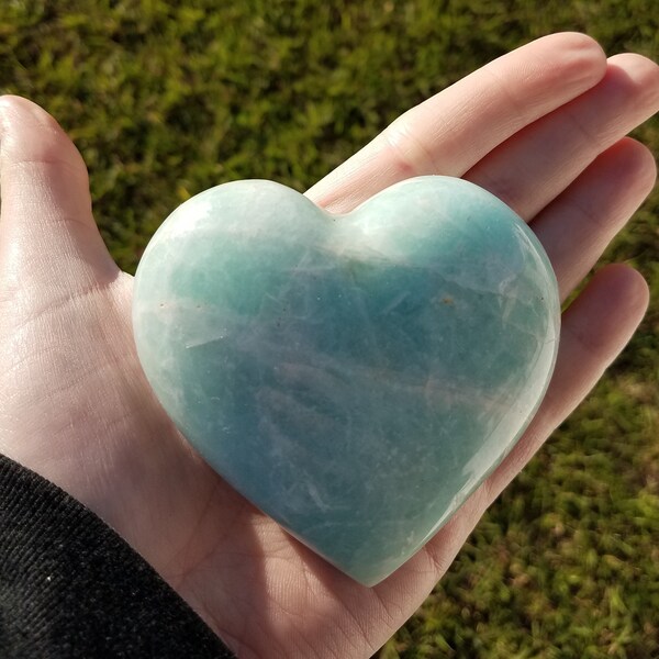 Amazonite , Hematoid Carved Crystal Heart