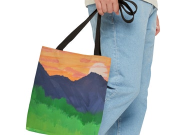 Hand-painted Mountain Sunset Tote Bag