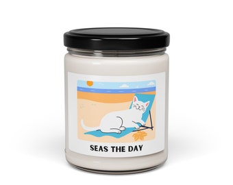 Seas The Day Beach Cat Scented Soy Candle, 9oz