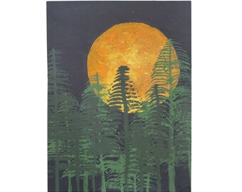 Hand-painted Moonlight Trees Velveteen Plush Blanket