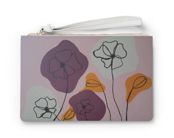 Hand-Painted Modern Pink Purple Flowers Clutch Bag