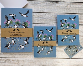 Puffin Notebook Set  - Recycled Notebooks A5 & A6 -  Set of 3 Notebooks -  - Notebooks - Set of Notebooks - Puffin Journal Set - Puffin Gift