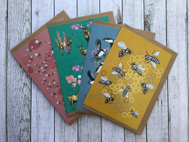 Set of Blank Greetings Cards Pack of 4 Mixed Animal Wildlife Etsy UK