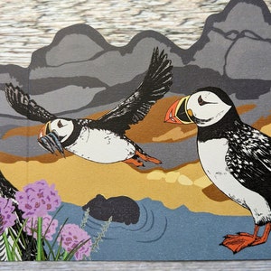 Concertina Puffin Card, Folded Puffin Double Sided Card, Wildlife Cut Paper Card UK, Set of Blank Cards image 5