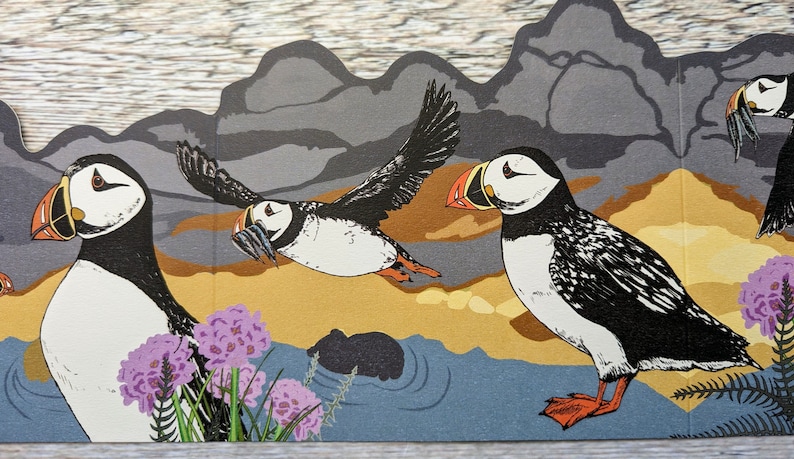 Concertina Puffin Card, Folded Puffin Double Sided Card, Wildlife Cut Paper Card UK, Set of Blank Cards image 5