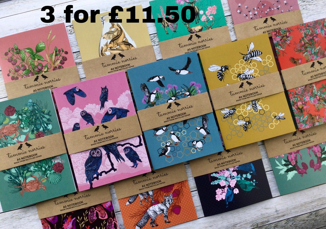 Set of Notebooks 3 Recycled A5 Notebooks UK Tammie Norries Etsy UK