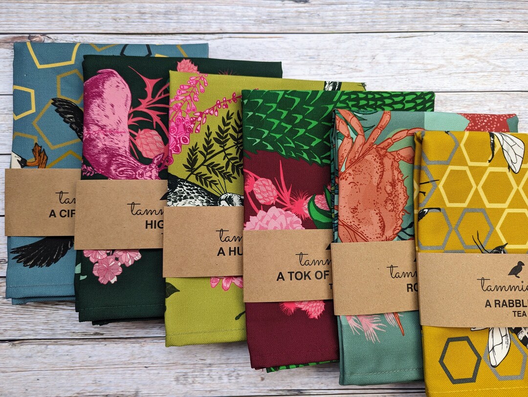 Tea Towel Hand Drawn, Mix and Match Tea Towels, Puffin Handmade Tea