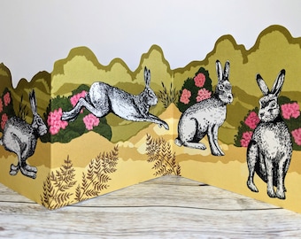 Concertina Card,  Easter Card, Hare Greetings Card, Fold out Card, Mix and Match Cards, Set of Blank Cards