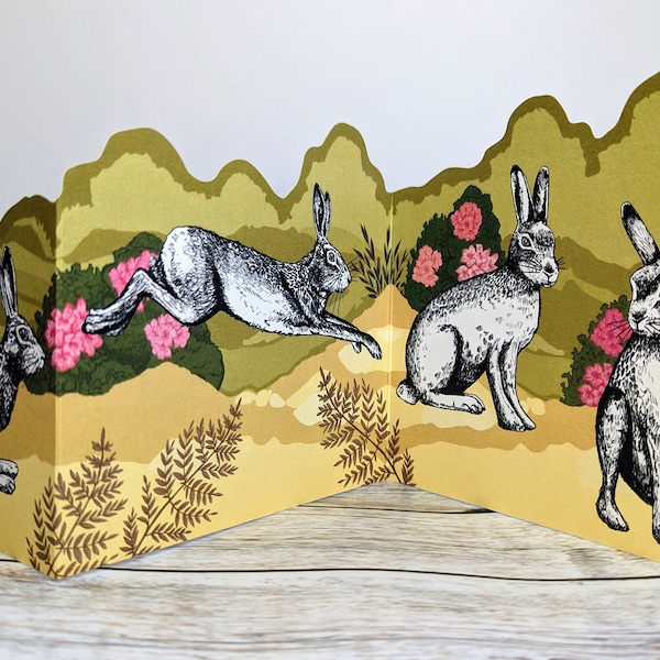 Concertina Card,  Easter Card, Hare Greetings Card, Fold out Card, Mix and Match Cards, Set of Blank Cards