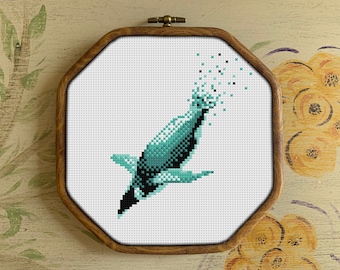 Diving Penguin Modern Cross Stitch Pattern