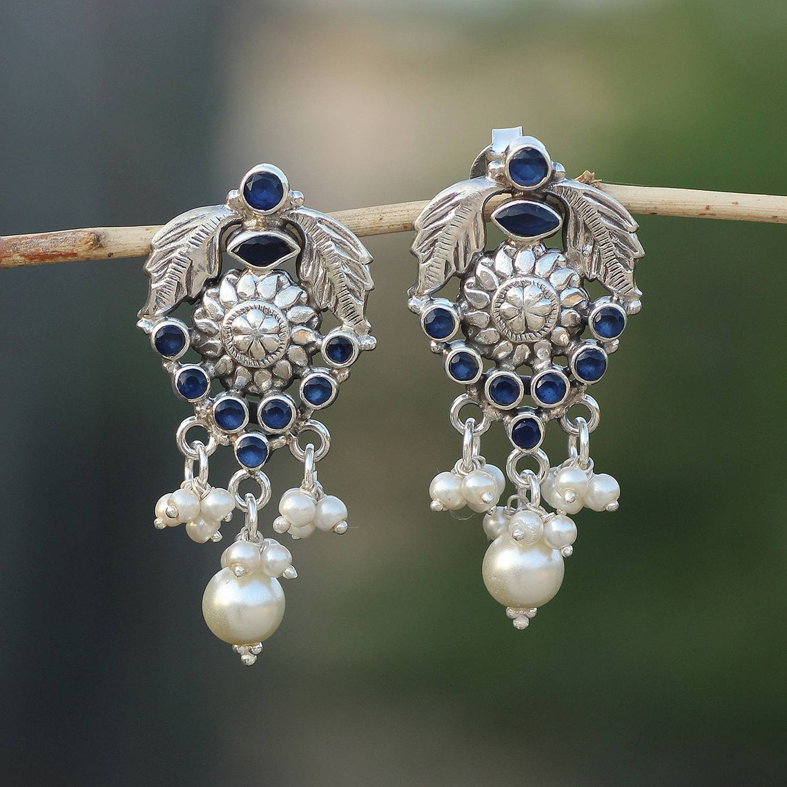 Beautiful silver925 earrings handmade with Blue Zercon and Etsy