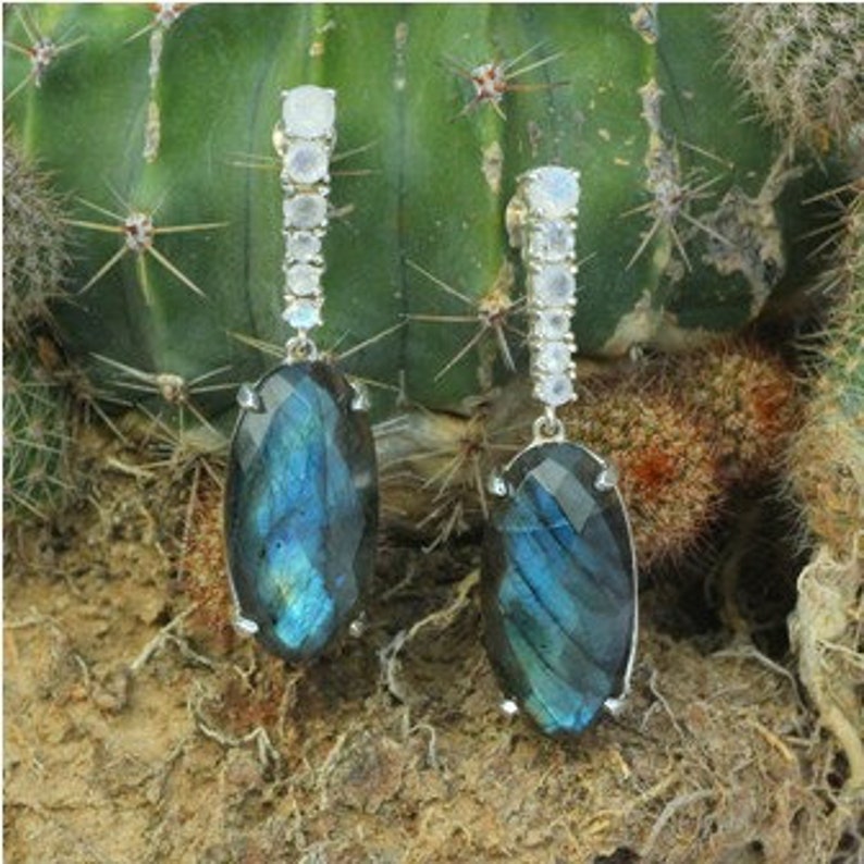 fashinable silver 925 earrings stone LABRADORITE