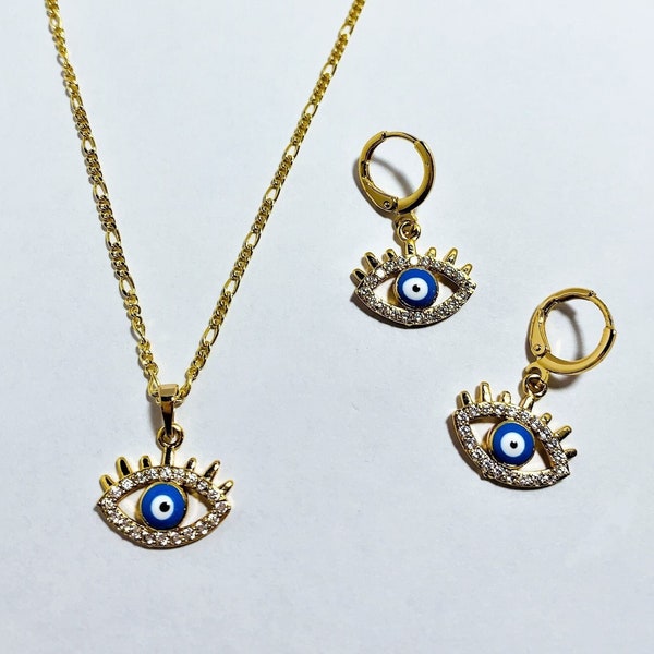 Evil Eye Necklace Evil Eye Earrings 18K Gold Filled Jewelry Set Protection Necklace Evil Eye Protection Nazar Eye Turkish Eye Pendant Gift