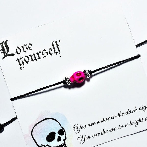 Skull Bracelet, Skull String Bracelet, Self Love, Gifts for Friends, Friendship Bracelet, Tiny Skull Bracelet, Gothic Jewelry, Skull Gift