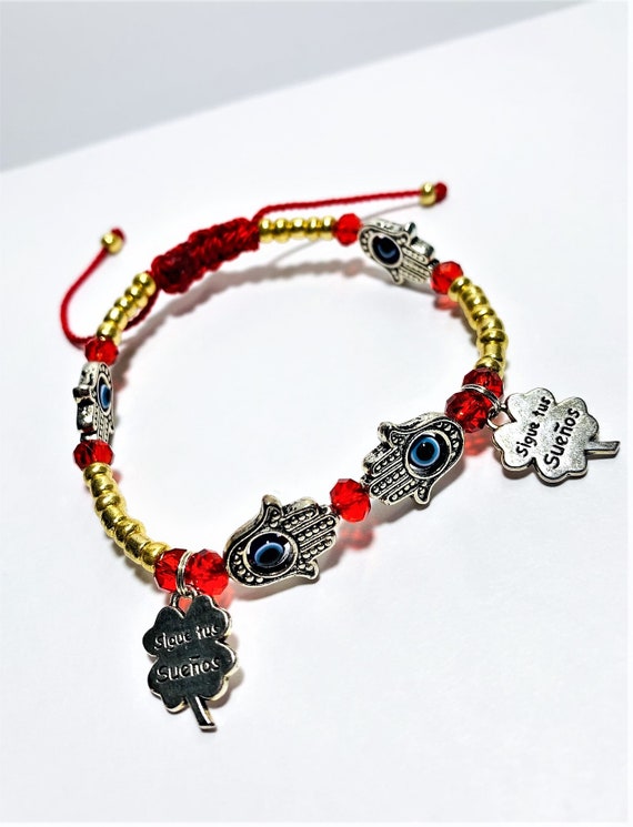 CURADO Fortuna Pulsera Buena Suerte Amuleto Dinero Protección Pulsera Mano  de Fátima Pulsera Evil Eye Dinero Ven Ami Pulsera Protección Hamsa -   España