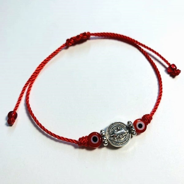 Blessed St Benedict Bracelet, Red Evil Eye Bracelet, Mal de Ojo Bracelet, San Benito Pulsera, Adult Protection Bracelet, Red String Bracelet