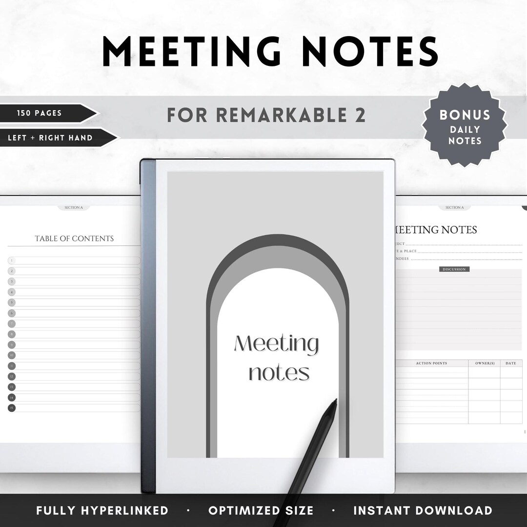 Hyperlinked Meeting Notes for Remarkable 2, Remarkable 2 Templates With ...