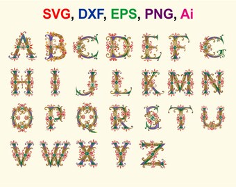 monogram font svg monogram font svg floral font svg regal alphabet svg letter svg for cricut Silhouette Studio vine monogram