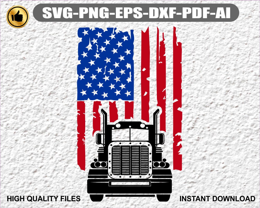 American Flag Trucker SVG Semi Truck Front view 18 wheeler 16 | Etsy
