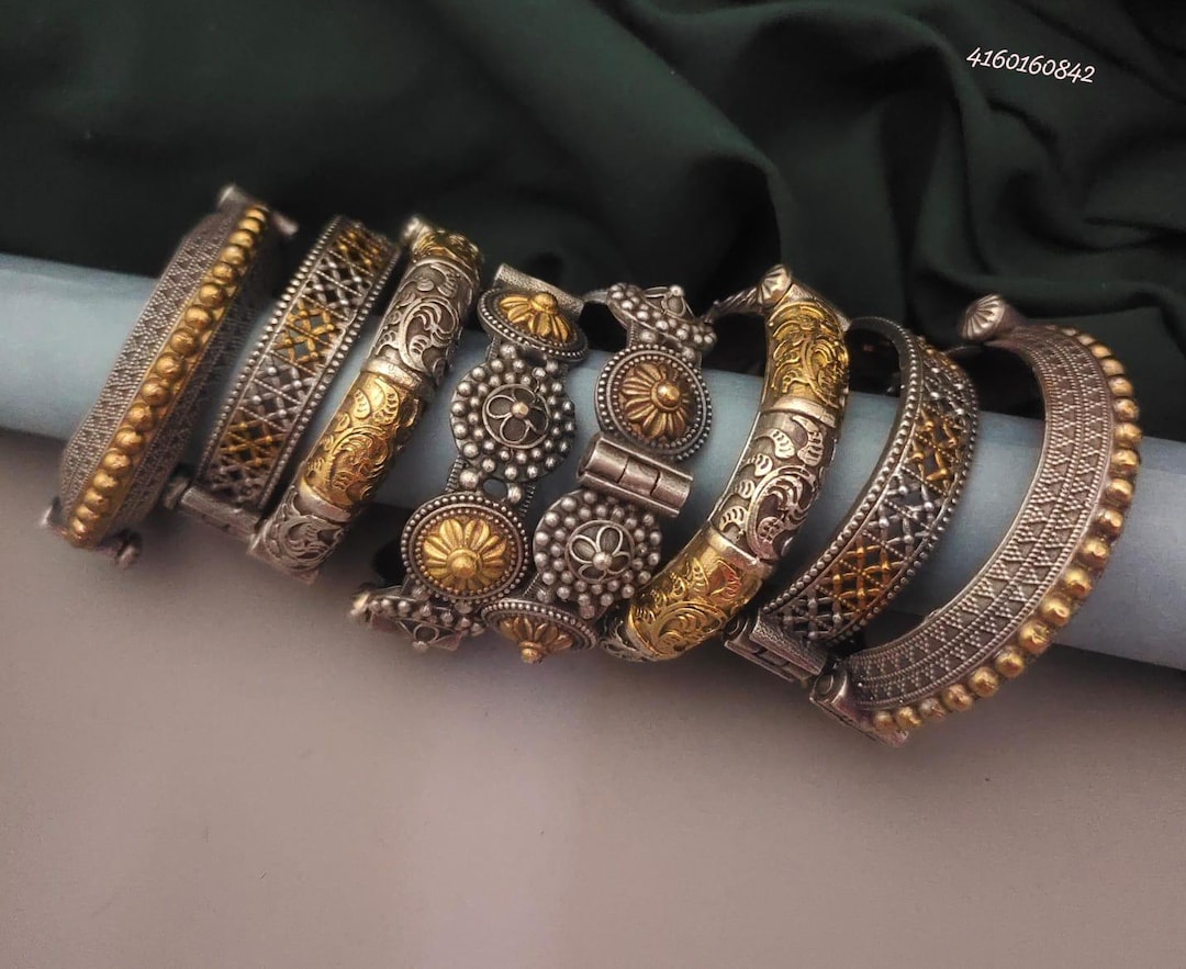 Dual Tone Inlay Bangle Set: Screw Open, Indian Wedding Jewelry ...