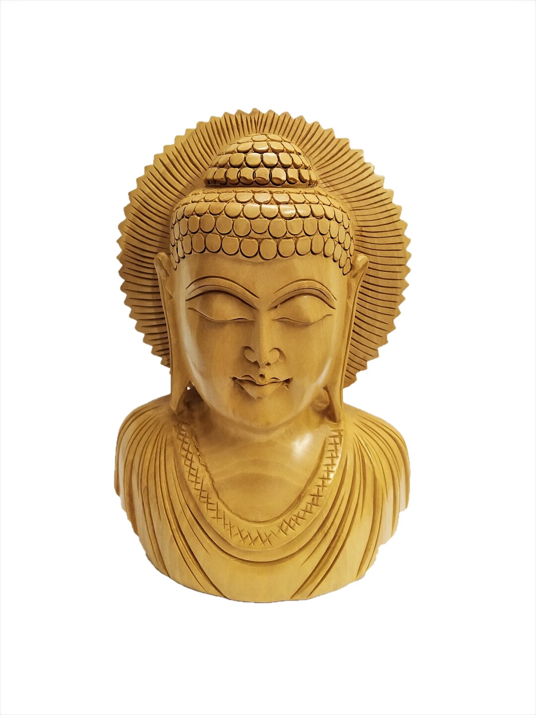 Wooden Buddha Head Statue 6 Inches Wooden Hand Carved Etsy