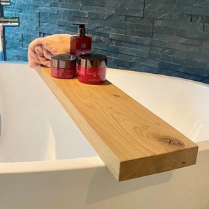 Bath shelf Oak Rustic - Length & tablet holder choice - Incl. 2K Matte Lacquer