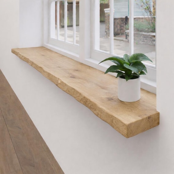Solid Rustic Oak Board 42mm with Live Edge – Planed European Oak Wood Shelf, Table or Windowsill – Handmade Natural Oak Plank