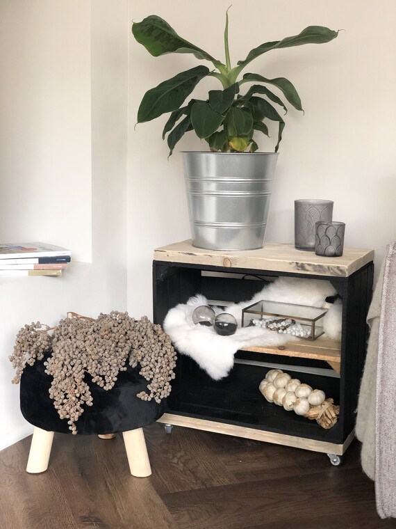 Fruit Box Bedside Table Black With Old Shelf Long And Castors Fruit Box Bedside Table Black With Old