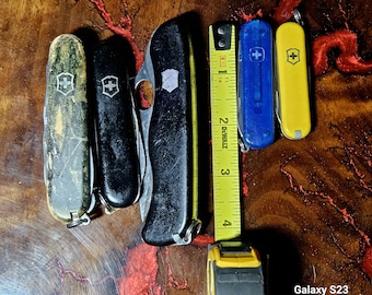 Victorinox Swiss Army Knives Variety Pack Lot of 5: Huntsman Camo, Spartan Black, One-Hand Trekker, Wenger LED Blue, Classic SD Yellow