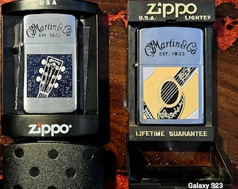Vintage Zippo Lighters: Martin, Martin Guitars Est. 1833, Unused, Sticker Sealed (Lot of 2)