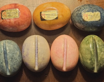 Lot of 11 Vintage Hand Carved Alabaster Eggs.  3 of them are hand painted in the Japanese style.