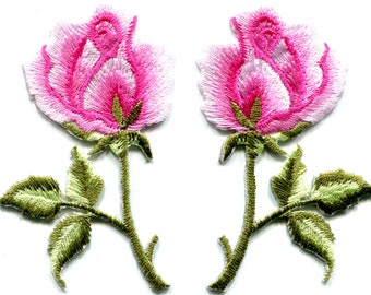 Purple roses pair flowers boho embroidered appliques iron-on patches S-1255