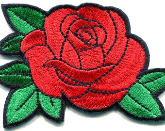 Red Rose Patch Iron on Rockabilly Punk custom Retro Kitsch Goth Applique